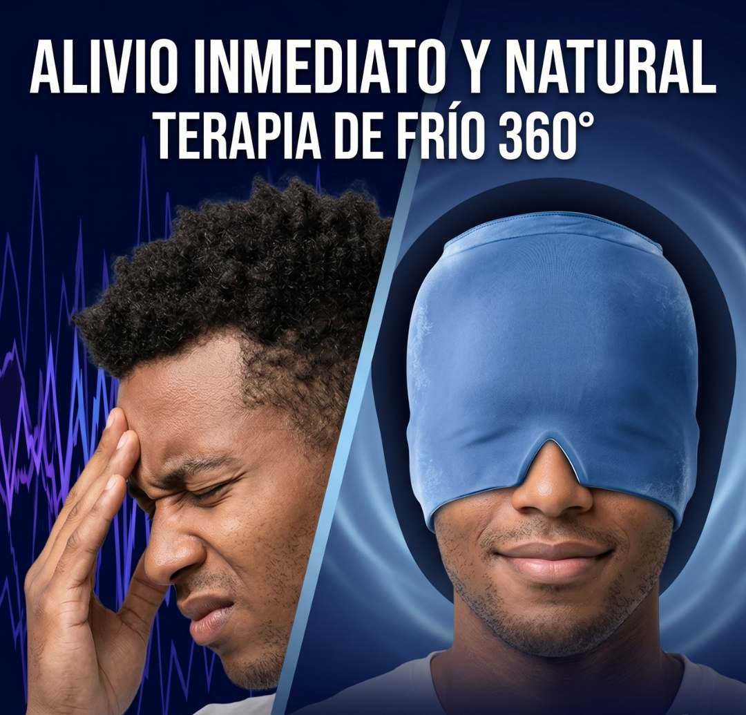 Antes y después: mujer con migraña vs. mujer relajada con gorro Altimo